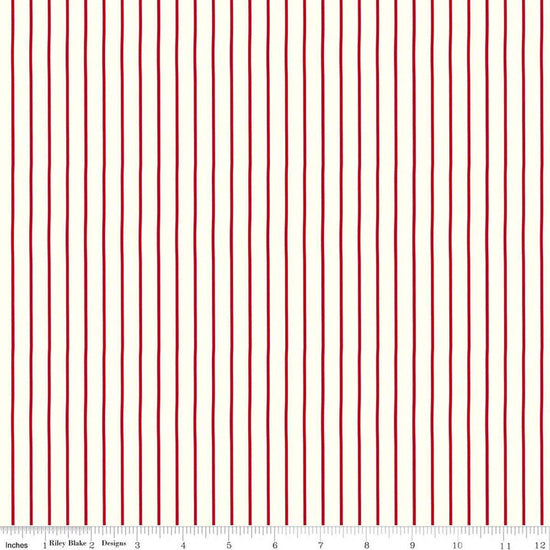Image of Radiant Ruby Stripe Cloud quilting cotton fabric by Dani Mogstad for Riley Blake Designs. Features stripes on a white background. Cute Little Fabric Shop