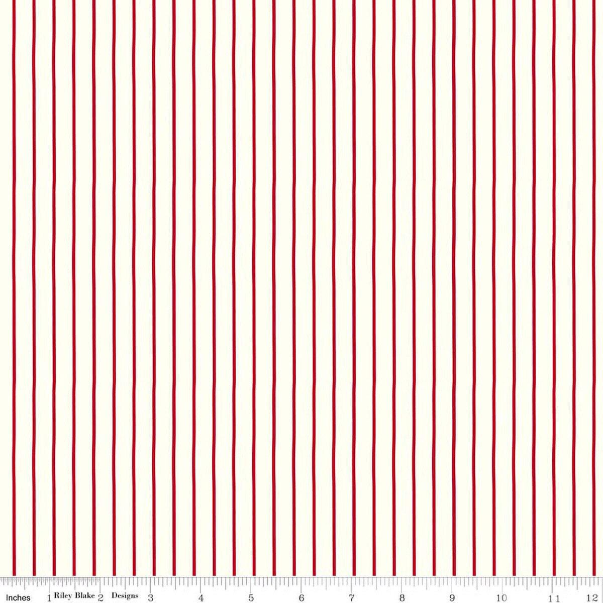 Image of Radiant Ruby Stripe Cloud quilting cotton fabric by Dani Mogstad for Riley Blake Designs. Features stripes on a white background. Cute Little Fabric Shop