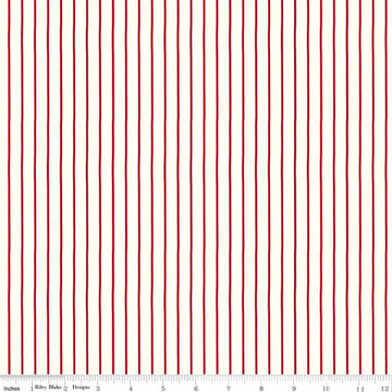 Image of Radiant Ruby Stripe Cloud quilting cotton fabric by Dani Mogstad for Riley Blake Designs. Features stripes on a white background. Cute Little Fabric Shop