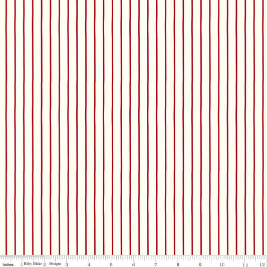 Image of Radiant Ruby Stripe Cloud quilting cotton fabric by Dani Mogstad for Riley Blake Designs. Features stripes on a white background. Cute Little Fabric Shop