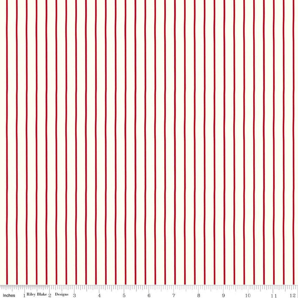 Image of Radiant Ruby Stripe Cloud quilting cotton fabric by Dani Mogstad for Riley Blake Designs. Features stripes on a white background. Cute Little Fabric Shop