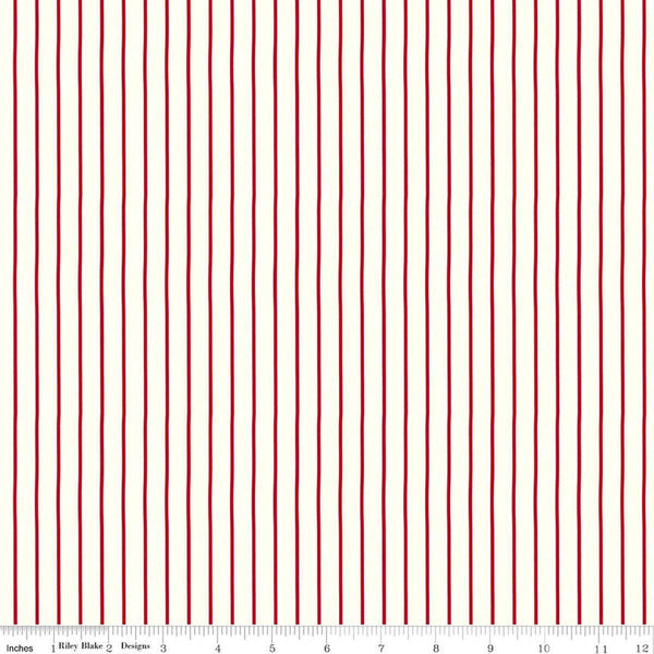 Image of Radiant Ruby Stripe Cloud quilting cotton fabric by Dani Mogstad for Riley Blake Designs. Features stripes on a white background. Cute Little Fabric Shop