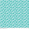 Image of Zinnias Tossed Flowers Aqua quilting cotton fabric by Lila Tueller for Riley Blake Designs. Features flowers on blue background. Cute Little Fabric Shop