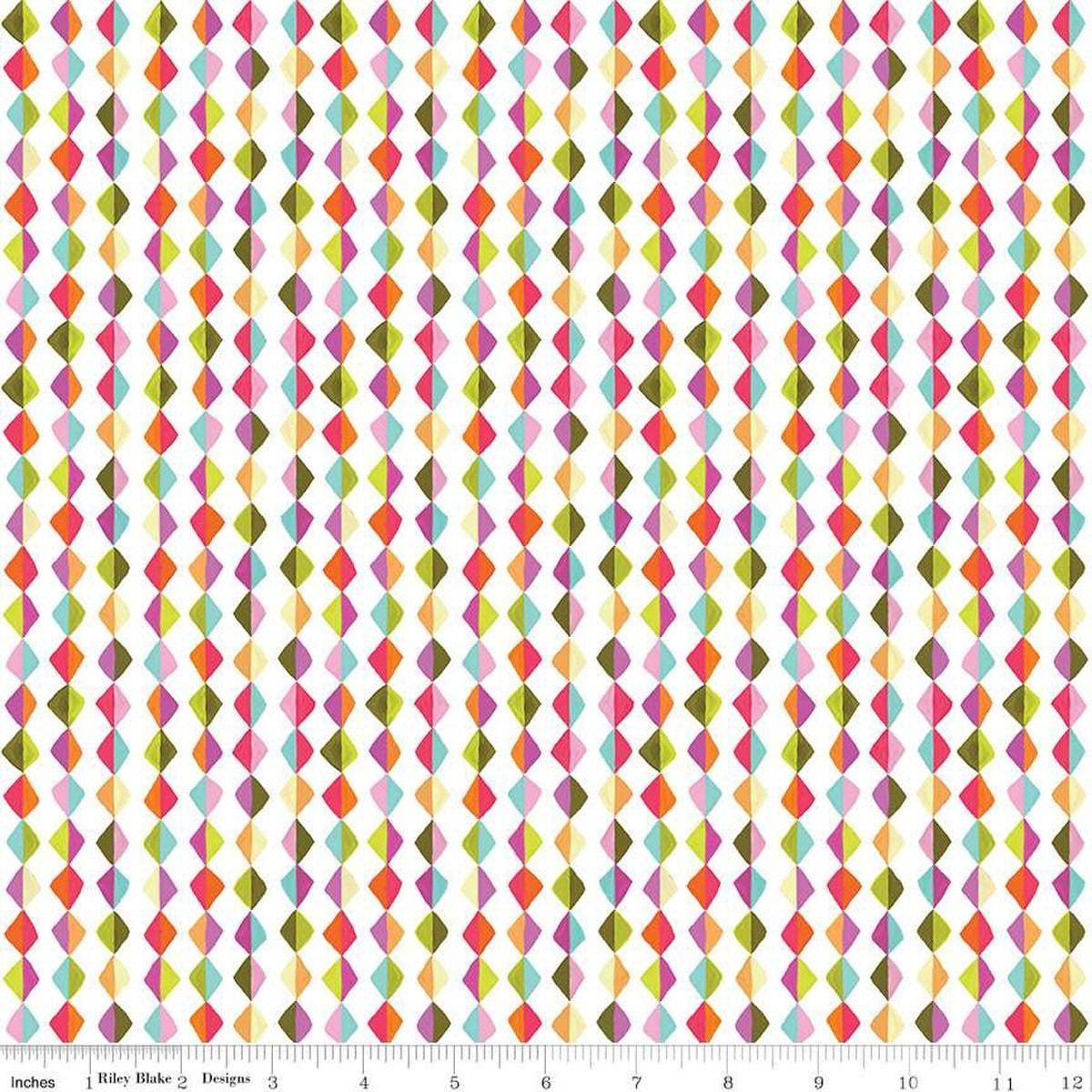 Image of Zinnias Kites White quilting cotton fabric by Lila Tueller for Riley Blake Designs. Features diamonds on white background. Cute Little Fabric Shop