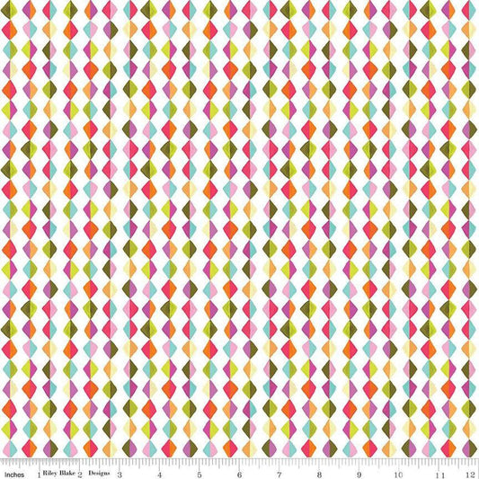 Image of Zinnias Kites White quilting cotton fabric by Lila Tueller for Riley Blake Designs. Features diamonds on white background. Cute Little Fabric Shop