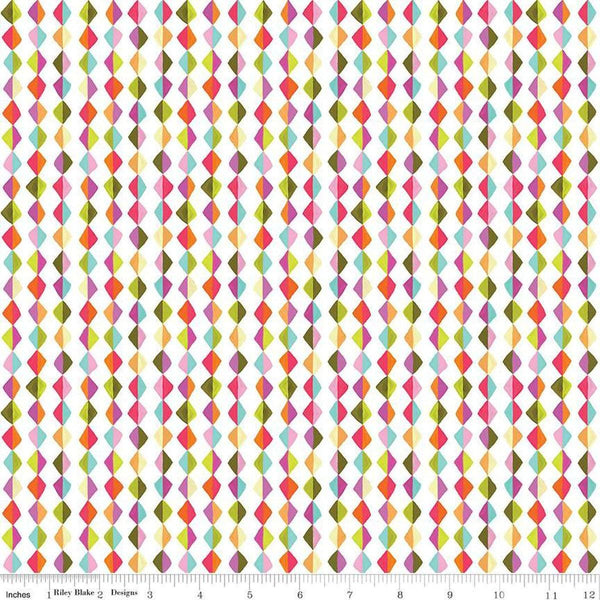 Image of Zinnias Kites White quilting cotton fabric by Lila Tueller for Riley Blake Designs. Features diamonds on white background. Cute Little Fabric Shop