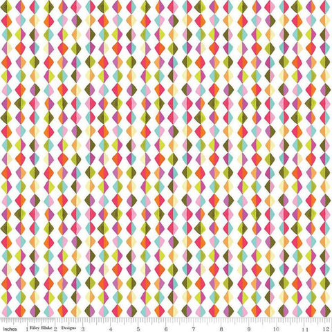 Image of Zinnias Kites White quilting cotton fabric by Lila Tueller for Riley Blake Designs. Features diamonds on white background. Cute Little Fabric Shop
