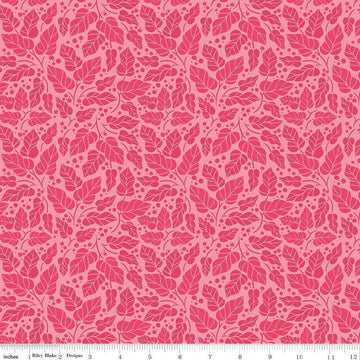 Image of Zinnias Zinnia Leaves Pink quilting cotton fabric by Lila Tueller for Riley Blake Designs. Features leaves on pink background. Cute Little Fabric Shop