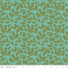 Image of Zinnias Zinnia Leaves Aqua quilting cotton fabric by Lila Tueller for Riley Blake Designs. Features leaves on blue background. Cute Little Fabric Shop