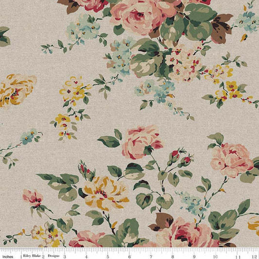 LINEN Rose & Violet's Bouquet Des Fleurs Bouquet LN17297 Natural - Riley Blake Designs - Floral Leaf Leaves - Quilting Cotton Fabric