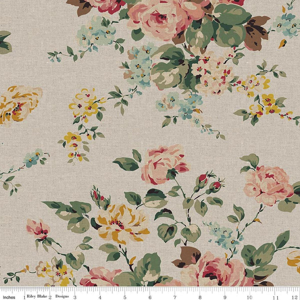 SALE LINEN Rose & Violet's Bouquet Des Fleurs Bouquet LN17297 Natural - Riley Blake Designs - Floral Leaf Leaves - Quilting Cotton Fabric