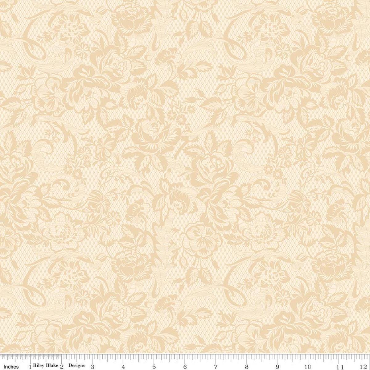 Image of Rose & Violet's Bouquet Des Fleurs Lace Cream quilting cotton fabric by Miss Rose Sister Violet for Riley Blake Designs. Features flowers on a cream background. Cute Little Fabric Shop