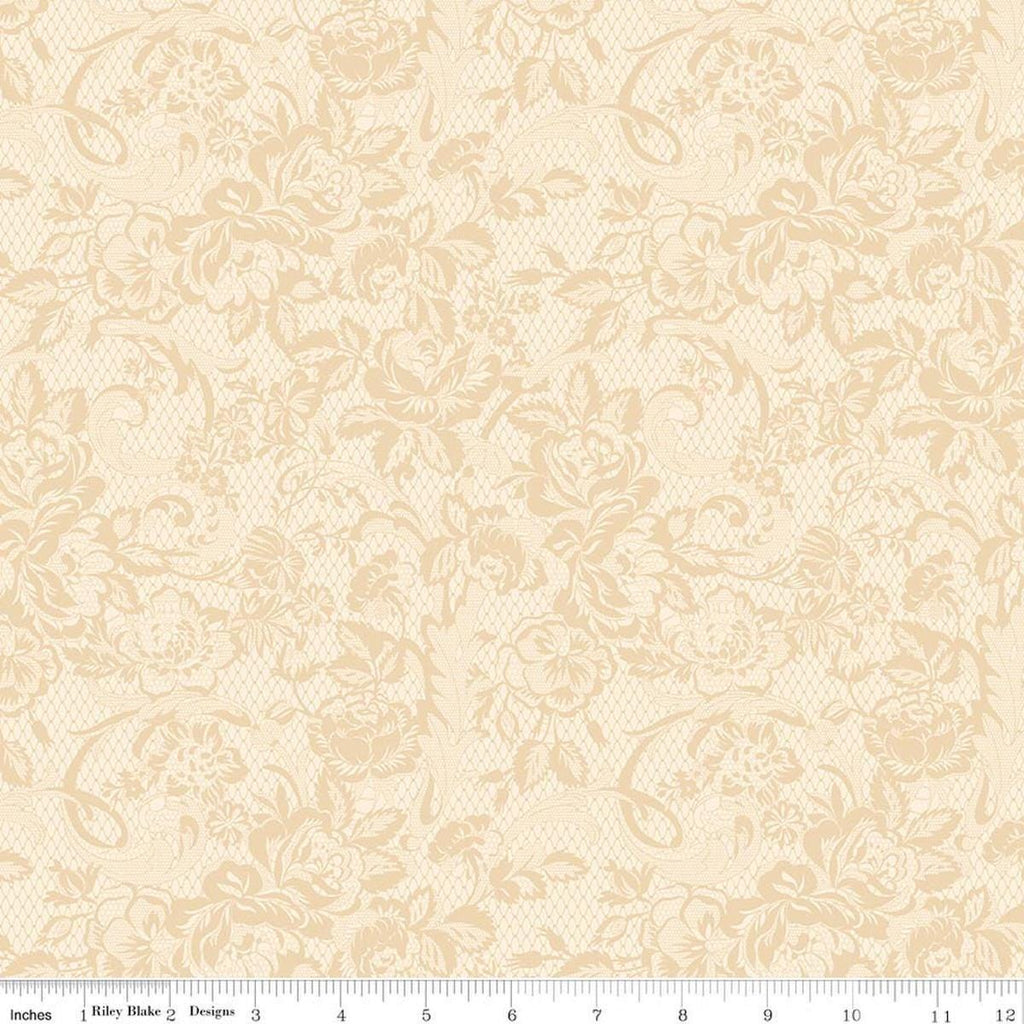 Image of Rose & Violet's Bouquet Des Fleurs Lace Cream quilting cotton fabric by Miss Rose Sister Violet for Riley Blake Designs. Features flowers on a cream background. Cute Little Fabric Shop