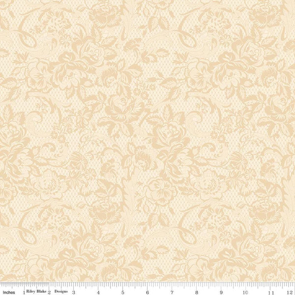 Image of Rose & Violet's Bouquet Des Fleurs Lace Cream quilting cotton fabric by Miss Rose Sister Violet for Riley Blake Designs. Features flowers on a cream background. Cute Little Fabric Shop