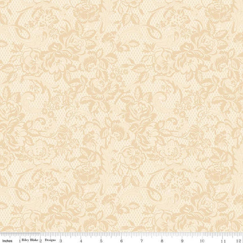 Image of Rose & Violet's Bouquet Des Fleurs Lace Cream quilting cotton fabric by Miss Rose Sister Violet for Riley Blake Designs. Features flowers on a cream background. Cute Little Fabric Shop