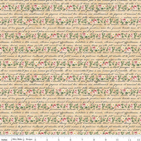 Image of Rose & Violet's Bouquet Des Fleurs Poeme Parchment quilting cotton fabric by Miss Rose Sister Violet for Riley Blake Designs. Features flowers on a beige background. Cute Little Fabric Shop