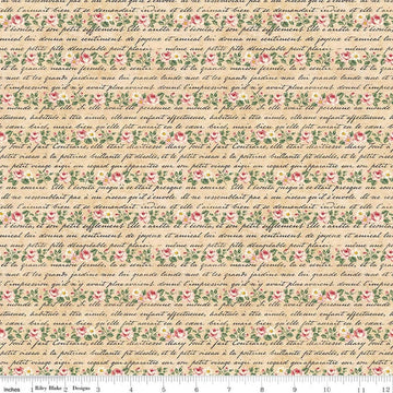 Image of Rose & Violet's Bouquet Des Fleurs Poeme Parchment quilting cotton fabric by Miss Rose Sister Violet for Riley Blake Designs. Features flowers on a beige background. Cute Little Fabric Shop