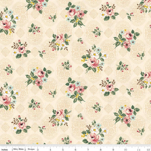 Image of Rose & Violet's Bouquet Des Fleurs Posy Cream quilting cotton fabric by Miss Rose Sister Violet for Riley Blake Designs. Features flowers on a cream background. Cute Little Fabric Shop
