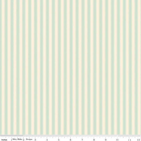 Image of Rose & Violet's Bouquet Des Fleurs Stripes Mint quilting cotton fabric by Miss Rose Sister Violet for Riley Blake Designs. Features stripes on a green background. Cute Little Fabric Shop