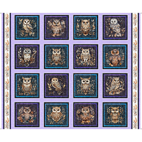Night Owls Owl Picture Patches Panel 31565 Lilac L - QT Fabrics - Birds Trees Plants Nature Outdoors - Quilting Cotton Fabric