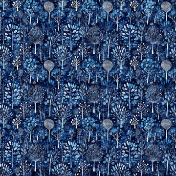 2 Yard 27" End of Bolt - SALE Night Owls Trees WIDEBACK 31570 Navy N - QT Fabrics - 108" - Plants Nature - Quilting Cotton Fabric