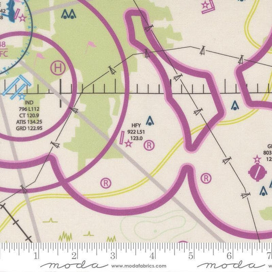 Image of High Flight Map Cloud quilting cotton fabric by Sariditty for Moda Fabric. Features map on a beige background. Cute Little Fabric Shop