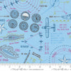 Image of High Flight Blueprint Sky quilting cotton fabric by Sariditty for Moda Fabric. Features blueprint on a blue background. Cute Little Fabric Shop