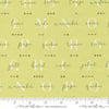 Image of High Flight Morse Leaf quilting cotton fabric by Sariditty for Moda Fabric. Features text on a yellow background. Cute Little Fabric Shop