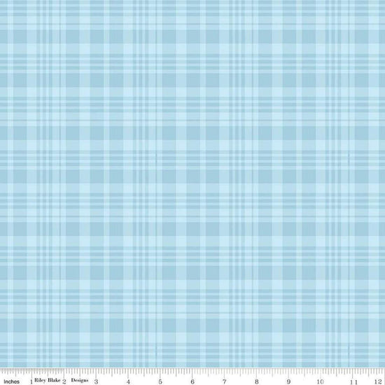 Image of Winnie the Pooh Plaid Blue quilting cotton fabric by Echo Park Paper Co for Riley Blake Designs. Features plaid on a blue background. Cute Little Fabric Shop