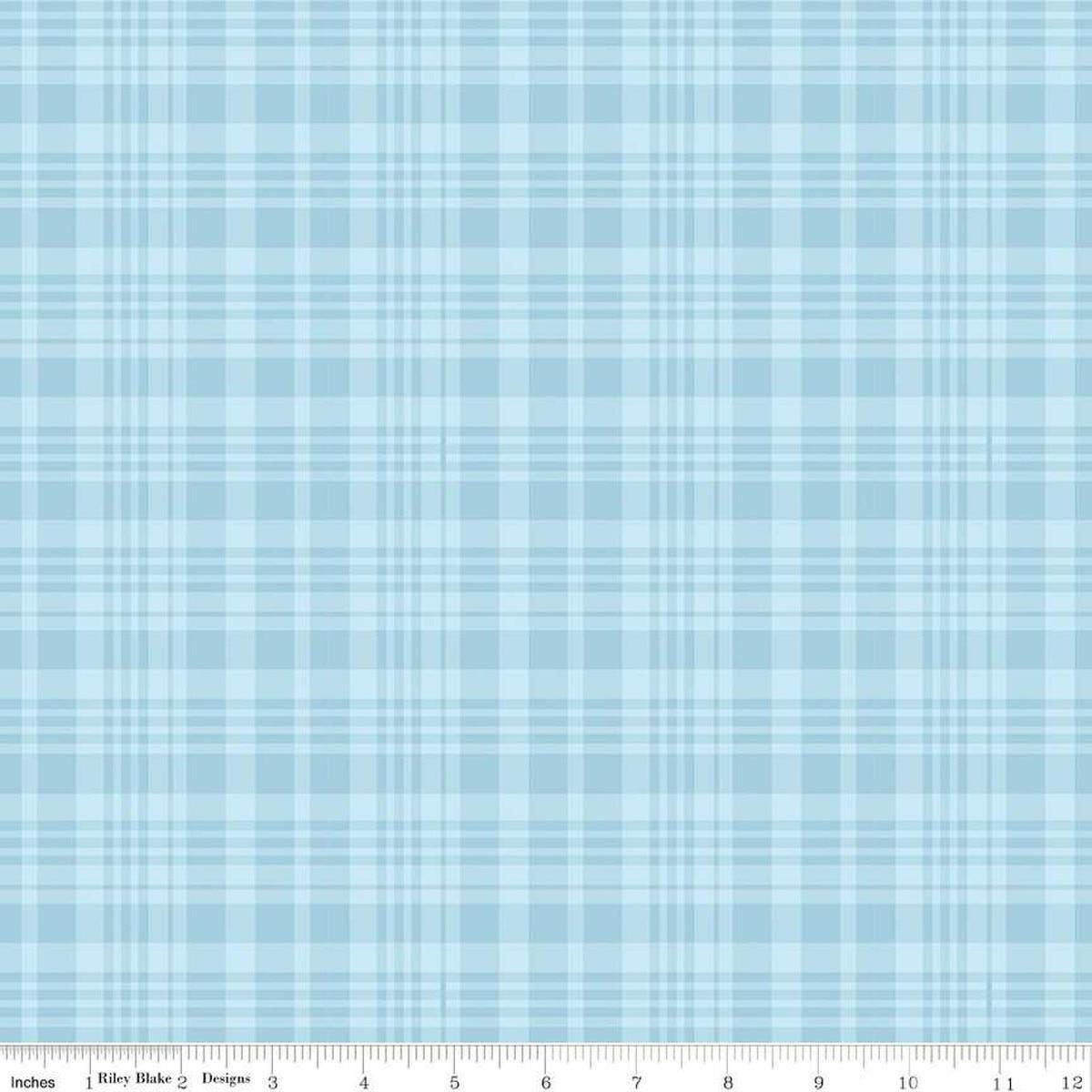 Image of Winnie the Pooh Plaid Blue quilting cotton fabric by Echo Park Paper Co for Riley Blake Designs. Features plaid on a blue background. Cute Little Fabric Shop