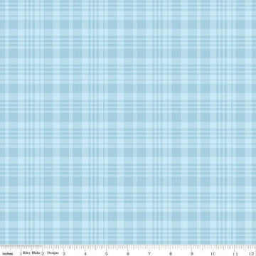 Image of Winnie the Pooh Plaid Blue quilting cotton fabric by Echo Park Paper Co for Riley Blake Designs. Features plaid on a blue background. Cute Little Fabric Shop