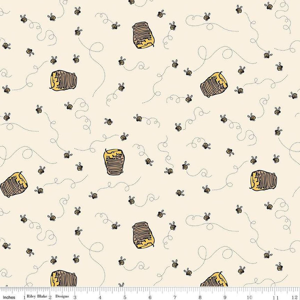 Image of Winnie the Pooh Bees Cream quilting cotton fabric by Echo Park Paper Co for Riley Blake Designs. Features bees on a cream background. Cute Little Fabric Shop