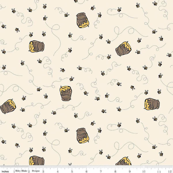 Image of Winnie the Pooh Bees Cream quilting cotton fabric by Echo Park Paper Co for Riley Blake Designs. Features bees on a cream background. Cute Little Fabric Shop