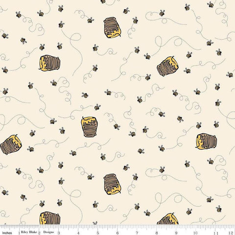 Image of Winnie the Pooh Bees Cream quilting cotton fabric by Echo Park Paper Co for Riley Blake Designs. Features bees on a cream background. Cute Little Fabric Shop