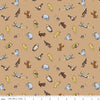 Image of Winnie the Pooh Characters Brown quilting cotton fabric by Echo Park Paper Co for Riley Blake Designs. Features characters on a brown background. Cute Little Fabric Shop