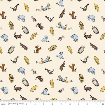 Image of Winnie the Pooh Characters Cream quilting cotton fabric by Echo Park Paper Co for Riley Blake Designs. Features characters on a cream background. Cute Little Fabric Shop