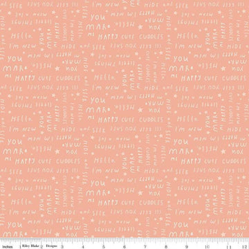 Fat Quarter End of Bolt - SALE Little Things Text C12153 Coral by Riley Blake - Children's Baby-Themed Phrases - Quilting Cotton Fabric