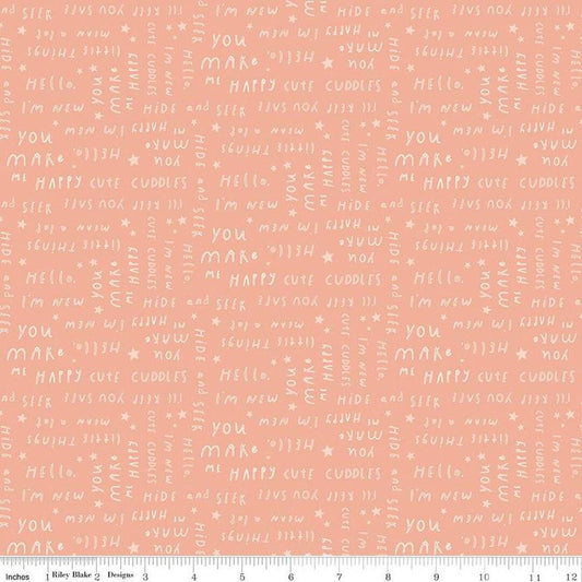 Fat Quarter End of Bolt - SALE Little Things Text C12153 Coral by Riley Blake - Children's Baby-Themed Phrases - Quilting Cotton Fabric