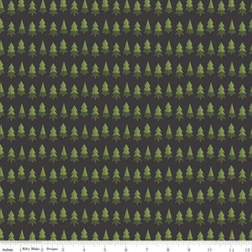 Fat Quarter End of Bolt - SALE Holly Holiday Trees C10883 Charcoal - Riley Blake - Christmas Pines Pine Trees Black - Quilting Cotton Fabric