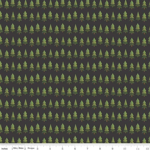SALE Holly Holiday Trees C10883 Charcoal - Riley Blake Designs - Christmas Pines Pine Trees Black - Quilting Cotton Fabric