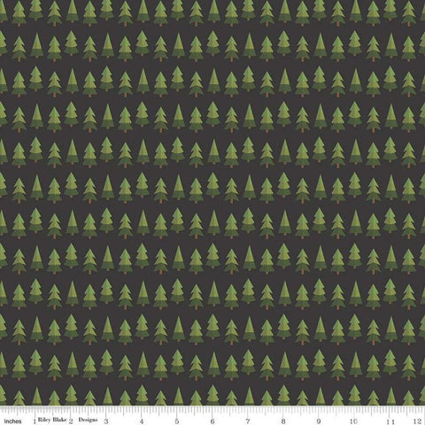 SALE Holly Holiday Trees C10883 Charcoal - Riley Blake Designs - Christmas Pines Pine Trees Black - Quilting Cotton Fabric