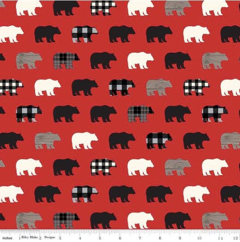 SALE Wild at Heart Bears C9821 Red - Riley Blake Designs - Outdoors Bear Silhouettes Black Red Cream - Quilting Cotton Fabric