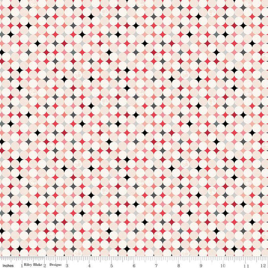 Image of Barbie™ Vintage Sparkle Dots Blush quilting cotton fabric by Official Licensed Product for Riley Blake Designs. Features dots on a white background. Cute Little Fabric Shop