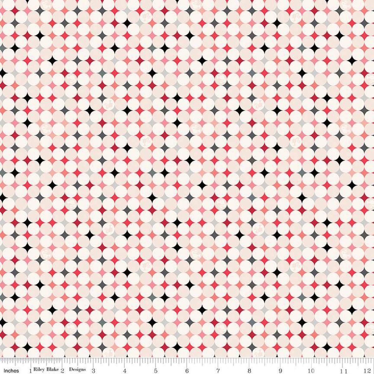 Image of Barbie™ Vintage Sparkle Dots Blush quilting cotton fabric by Official Licensed Product for Riley Blake Designs. Features dots on a white background. Cute Little Fabric Shop