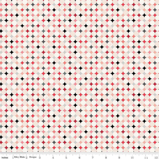 Image of Barbie™ Vintage Sparkle Dots Blush quilting cotton fabric by Official Licensed Product for Riley Blake Designs. Features dots on a white background. Cute Little Fabric Shop