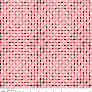 Image of Barbie™ Vintage Sparkle Dots Pink quilting cotton fabric by Official Licensed Product for Riley Blake Designs. Features dots on a pink background. Cute Little Fabric Shop