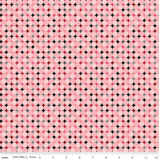 Image of Barbie™ Vintage Sparkle Dots Pink quilting cotton fabric by Official Licensed Product for Riley Blake Designs. Features dots on a pink background. Cute Little Fabric Shop