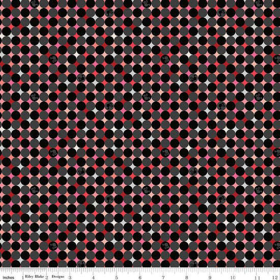 Image of Barbie™ Vintage Sparkle Dots Black quilting cotton fabric by Official Licensed Product for Riley Blake Designs. Features dots on a black background. Cute Little Fabric Shop