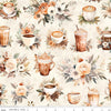 Image of Coffee Time Main Cream quilting cotton fabric by The RBD Designers for Riley Blake Designs. Features flowers on a cream background. Cute Little Fabric Shop
