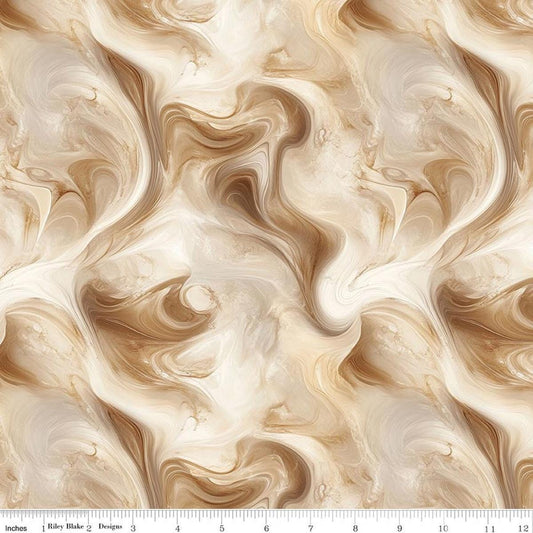 Image of Coffee Time Swirl Brown quilting cotton fabric by The RBD Designers for Riley Blake Designs. Features swirls on a brown background. Cute Little Fabric Shop